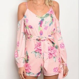 Long sleeve cold shoulder Floral Romper